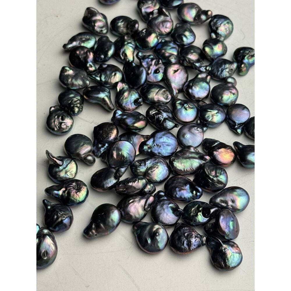 71 Pc High Luster Natural Black Keshi Baroque Pearl Loose Beads DIY Full Drilled
